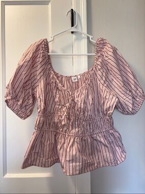 GAP Pink Striped Puff-Sleeve Peplum Blouse